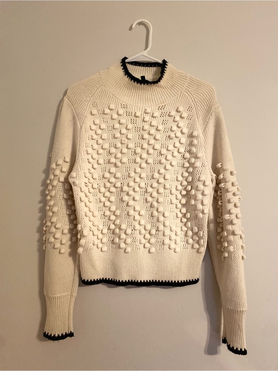 BCBGMaxAzria Sweaters - BCBGMaxAzria Cream Pom-Pom Knit Sweater with Black Trim